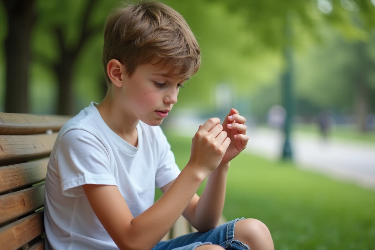 Adolescent examinant une éruption cutanée sur la main