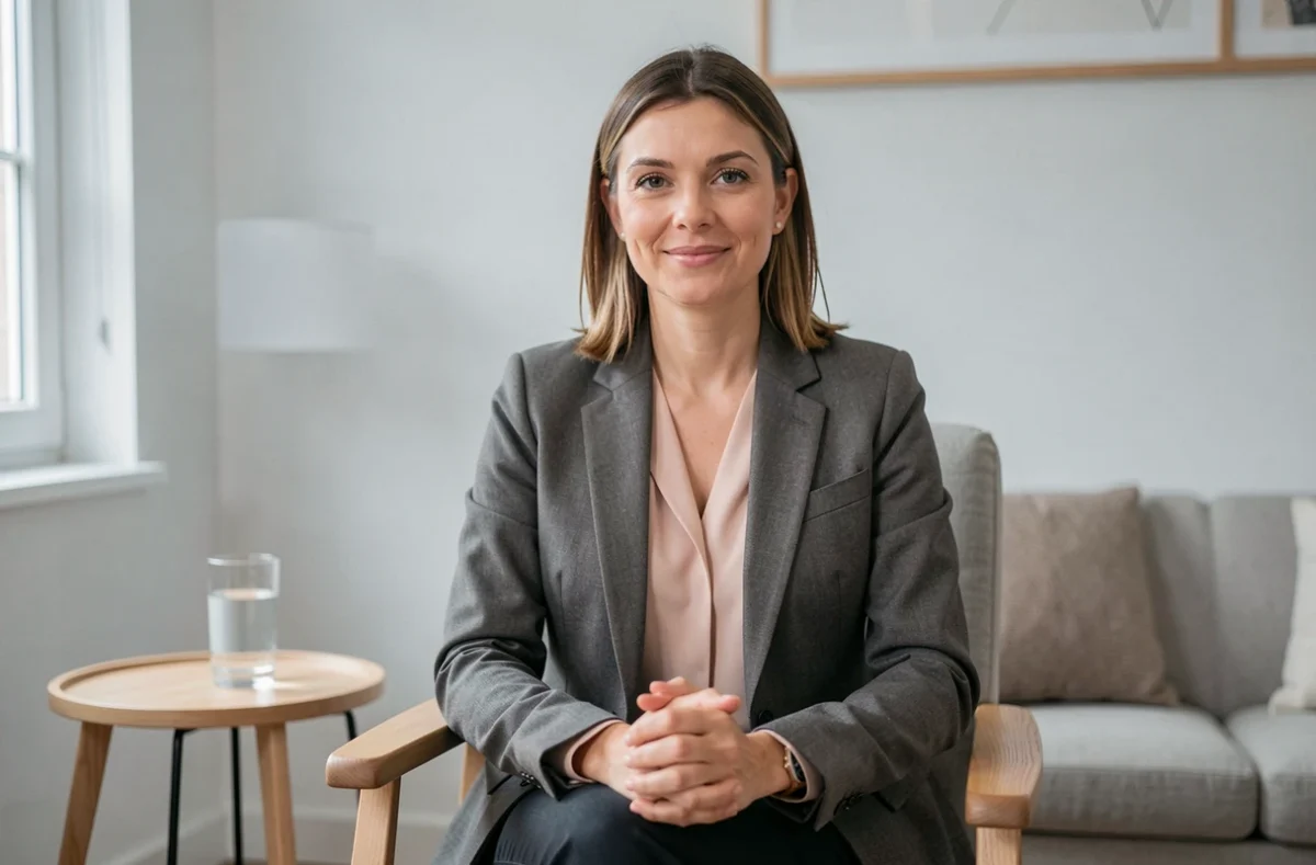 Charlotte Boutteloup, psychologue spécialisée EMDR à Angers, assise dans son cabinet avec une expression professionnelle et rassurante