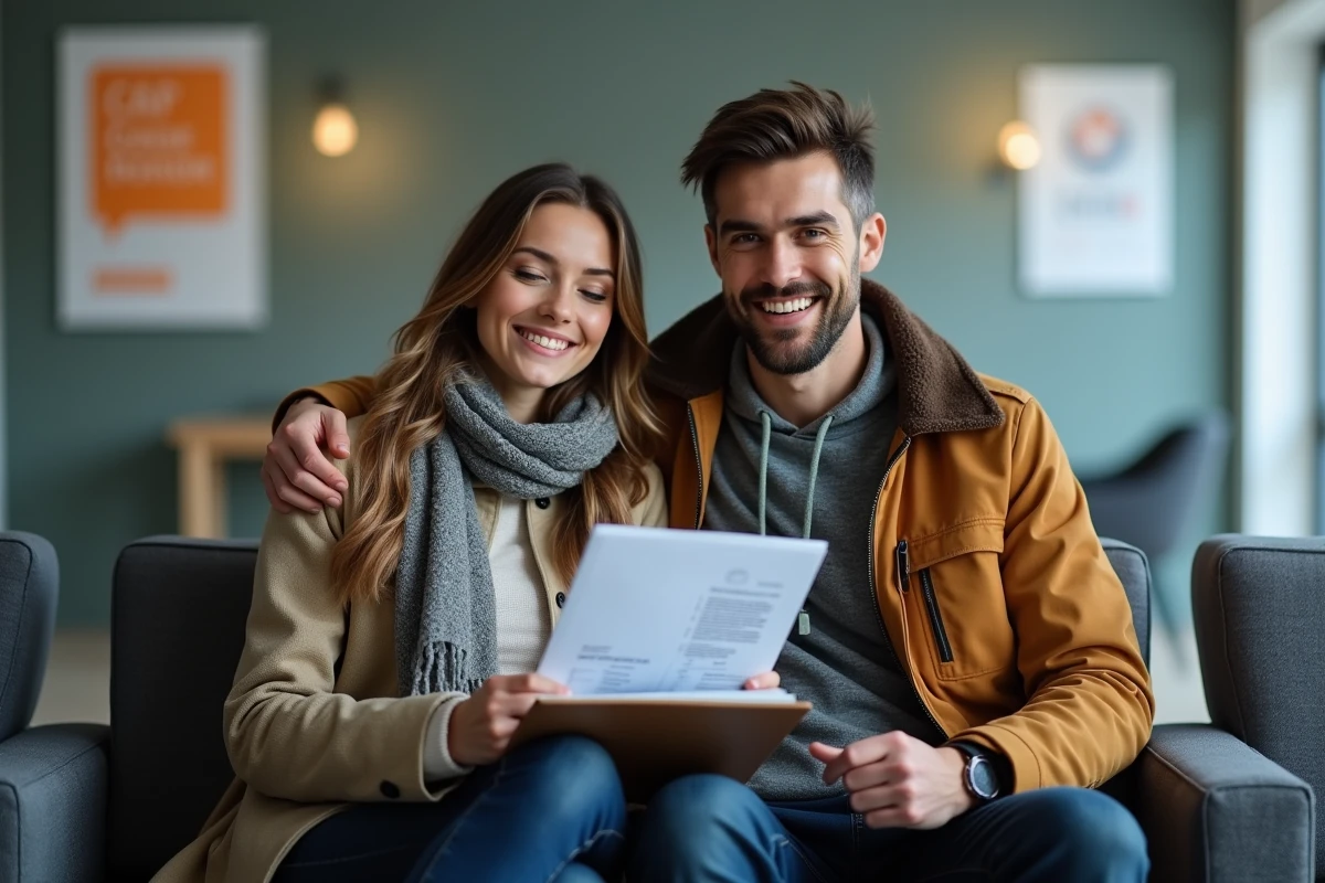 Un couple attendant en agence CPAM avec les documents pour une demande de Carte Vitale pour leur enfant
