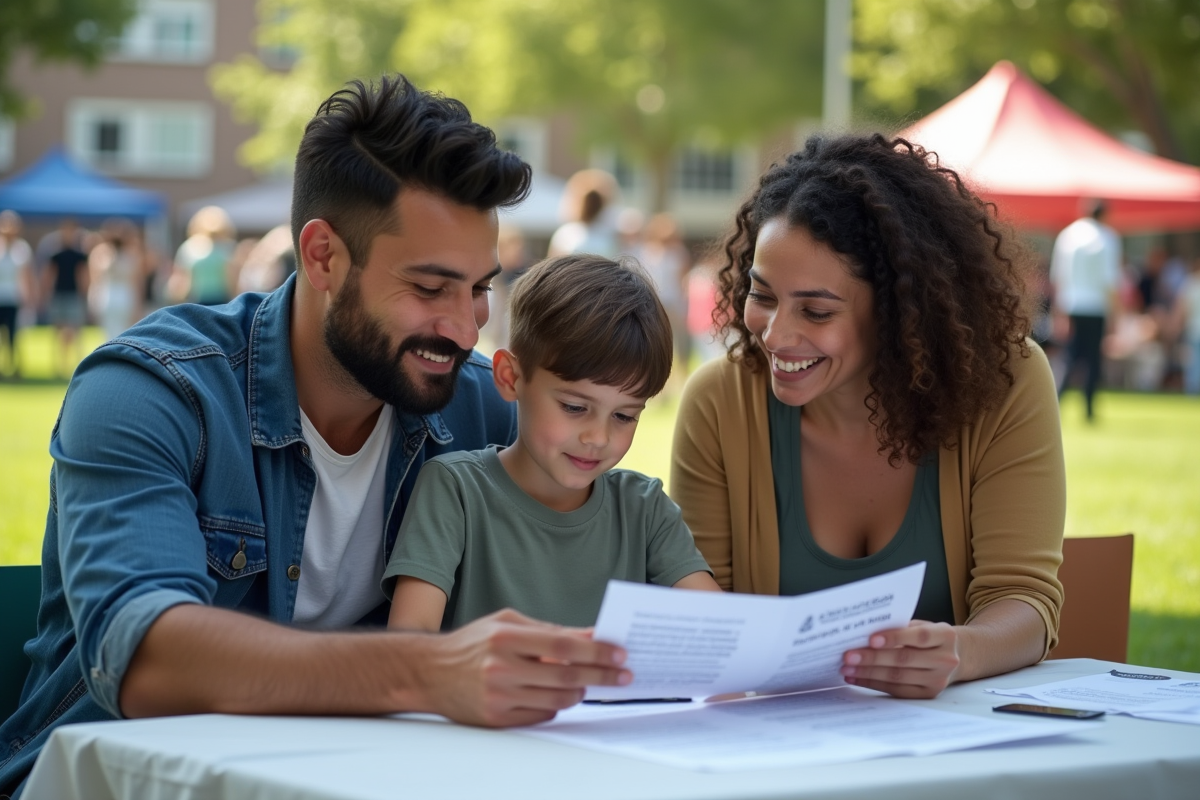 Famille dans un parc lors d une sensibilisation a la vaccination