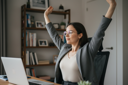 Jeune femme en tenue casual au bureau à la maison