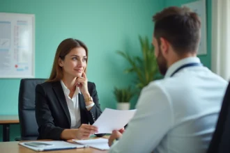Femme en consultation médicale avec un médecin dans un cabinet