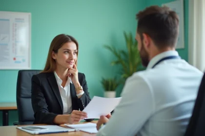 Femme en consultation médicale avec un médecin dans un cabinet