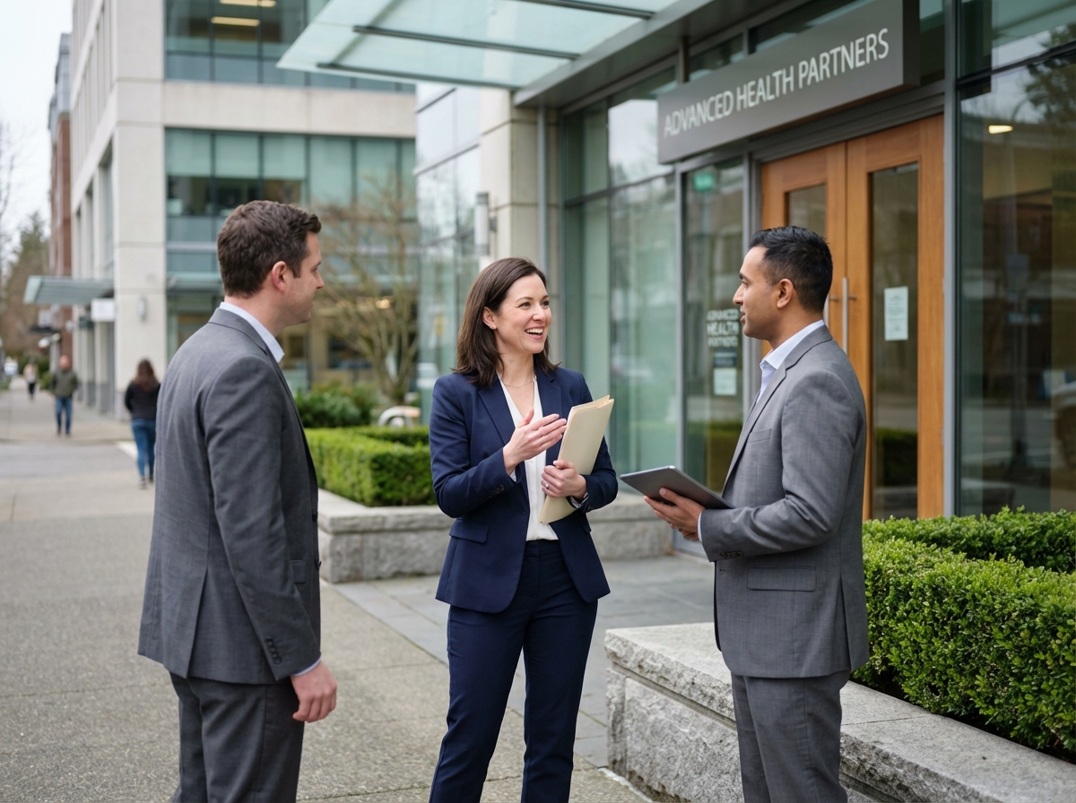 Femme médecin discutant avec un conseiller financier