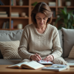 Femme d'âge moyen organisant ses médicaments à la maison