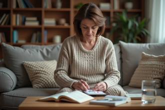 Femme d'âge moyen organisant ses médicaments à la maison