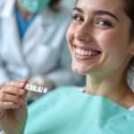 Jeune femme souriante dans une clinique dentaire moderne