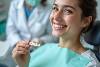 Jeune femme souriante dans une clinique dentaire moderne