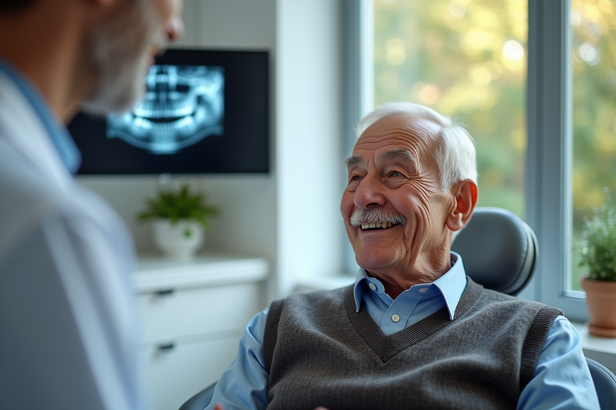 Homme âgé chez le dentiste lors d un examen dentaire