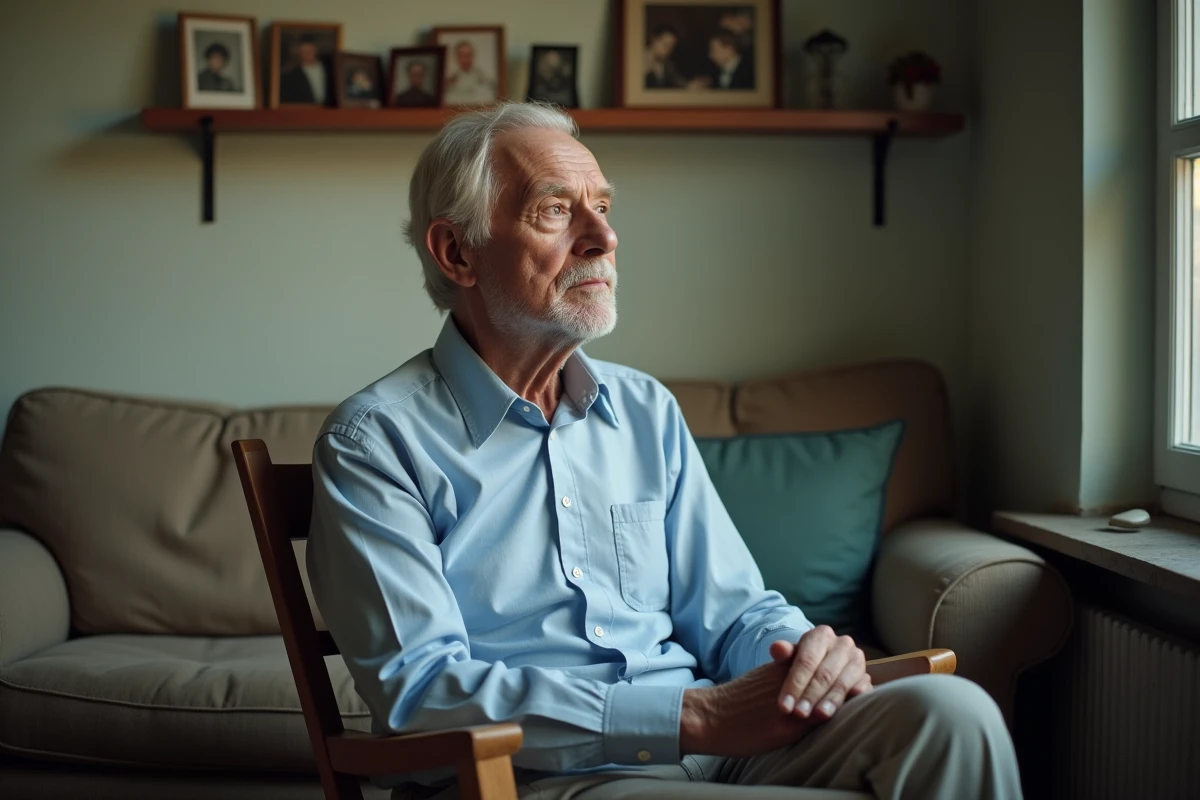 Homme âgé pensif dans un salon paisible