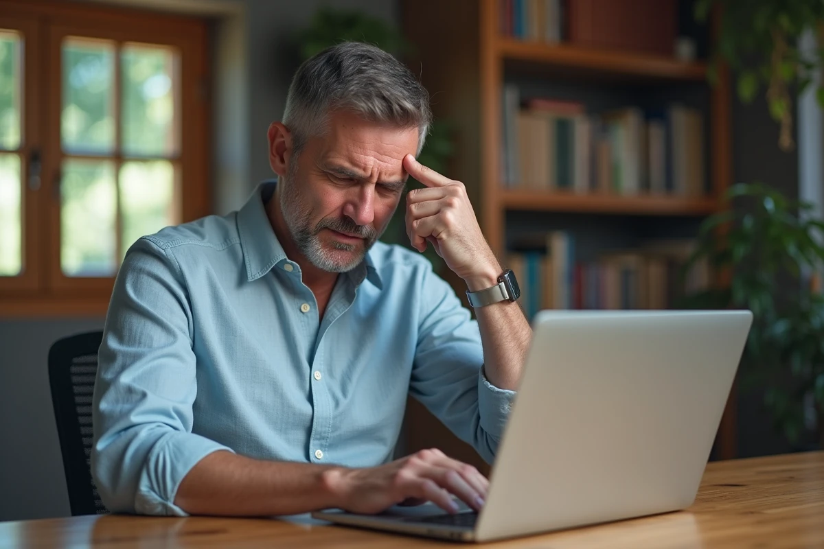 Homme souffrant de mâchoire bloquée au bureau à cause du stress et de la tension musculaire