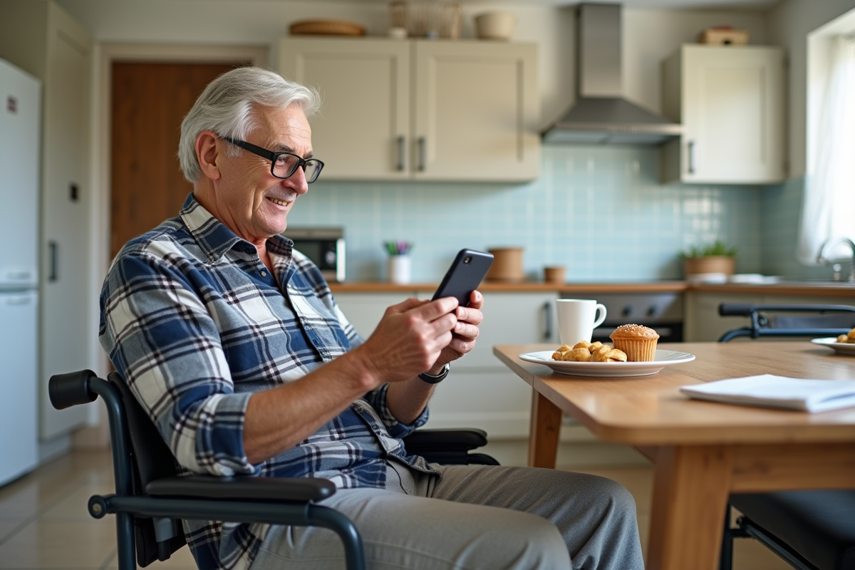 Homme âgé utilisant son smartphone pour une vidéo appel