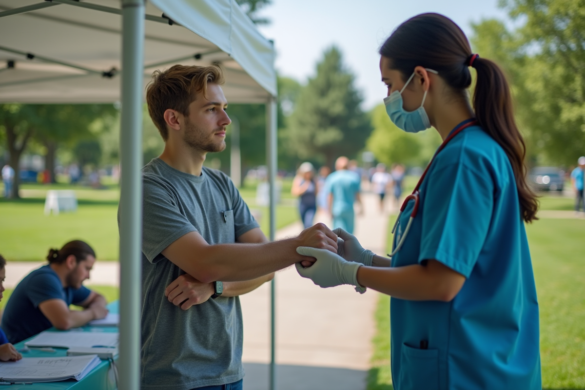 Jeune homme lors d’un prélèvement en extérieur