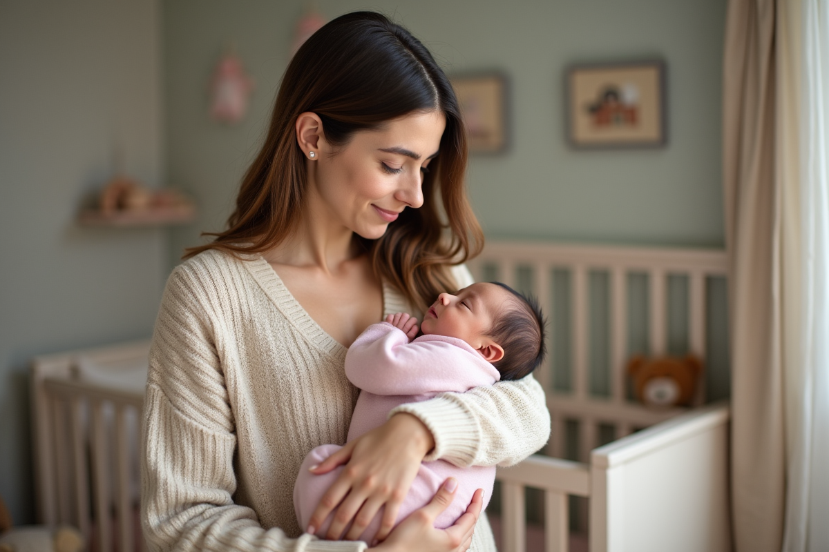 Maman tenant tendrement sa fille dans un environnement familial