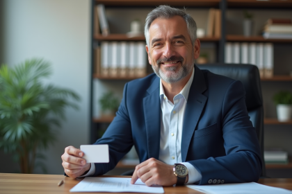 Médecin homme souriant avec badge dans un cabinet médical