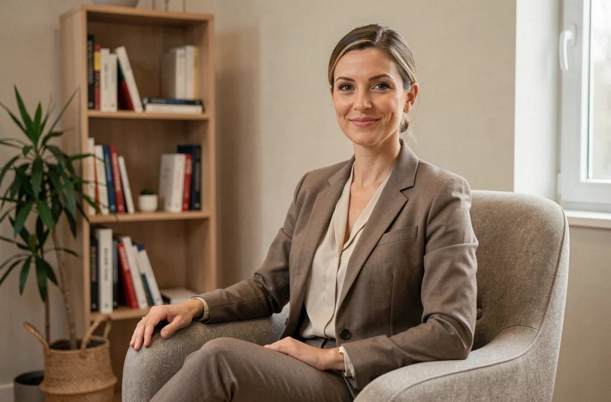 Morgane Bureau, psychologue clinicienne et sexothérapeute à Angers, dans son cabinet avec une posture professionnelle et bienveillante