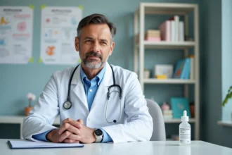 Pédiatre en consultation avec dosage de médicaments pour enfants