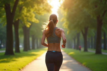 Personne courant dans un parc urbain verdoyant en pleine nature