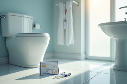 Salle de bain moderne avec un graphique médical et des bandelettes de test diabete